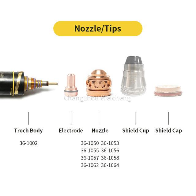 Punta de boquilla de plasma de dinámica térmica 36-1002 36-1050 36-1053 36-1055 36-1057 36-1056 36-1058 36-1062 36-1064 